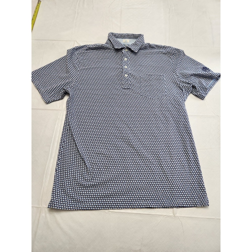 Johnnie O Polo Shirt Mens Medium Blue Geometric Golf Stretch Lightweight Spandex